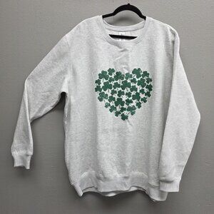 Threadfast Sweatshirt Womens 3XL Gray Shamrock Heart St Patricks Day Pullover